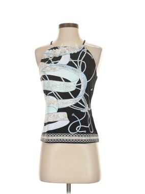 J. MCLAUGHLIN Sleeveless Halter Print Tank Black Light Blue PAISLEY Pattern XS